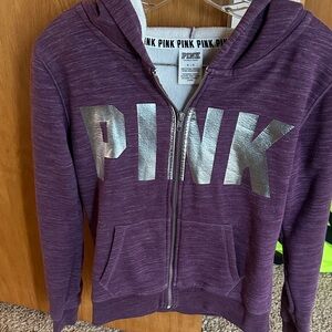 PINK Victoria's Secret Purple Zip-Up Hoodie with Metallic Logo